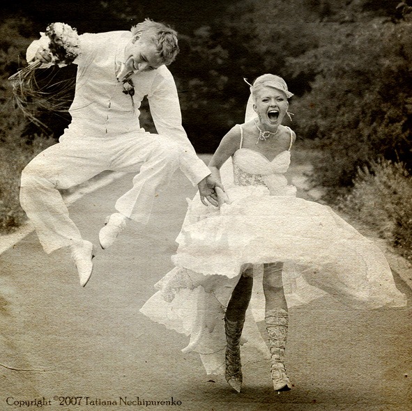caucasian happy romantic young couple celebrating their marriage