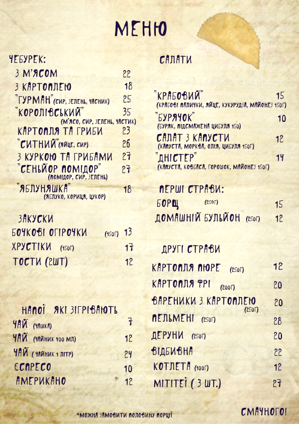 меню розробка